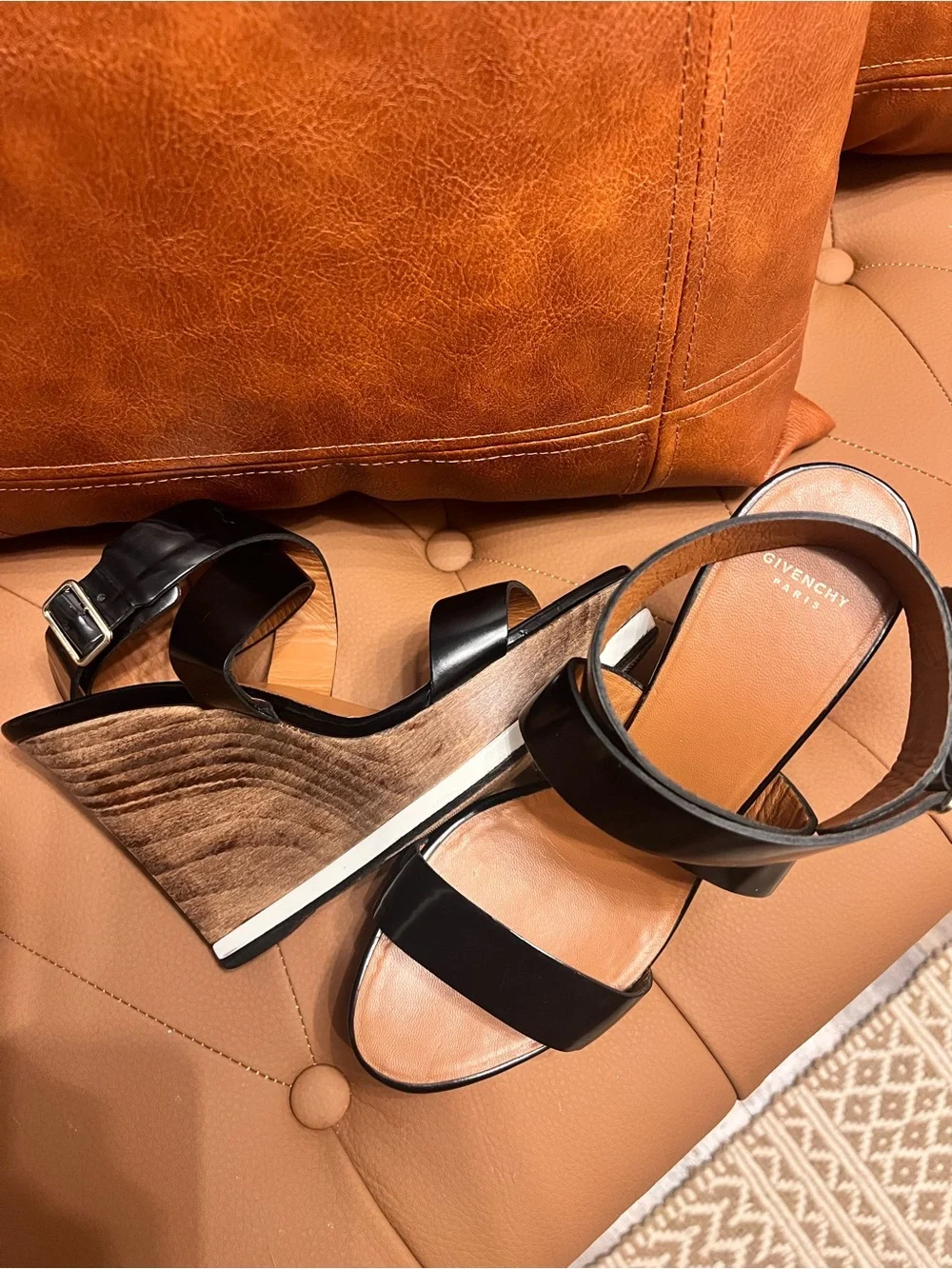 Givenchy Black Leather Ankle-Strap Platform Wedges